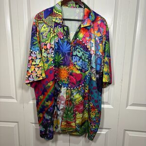 Men’s XXXL Hippie Button Shirt Psychedelic Peace Love Graphic Festival Y2K